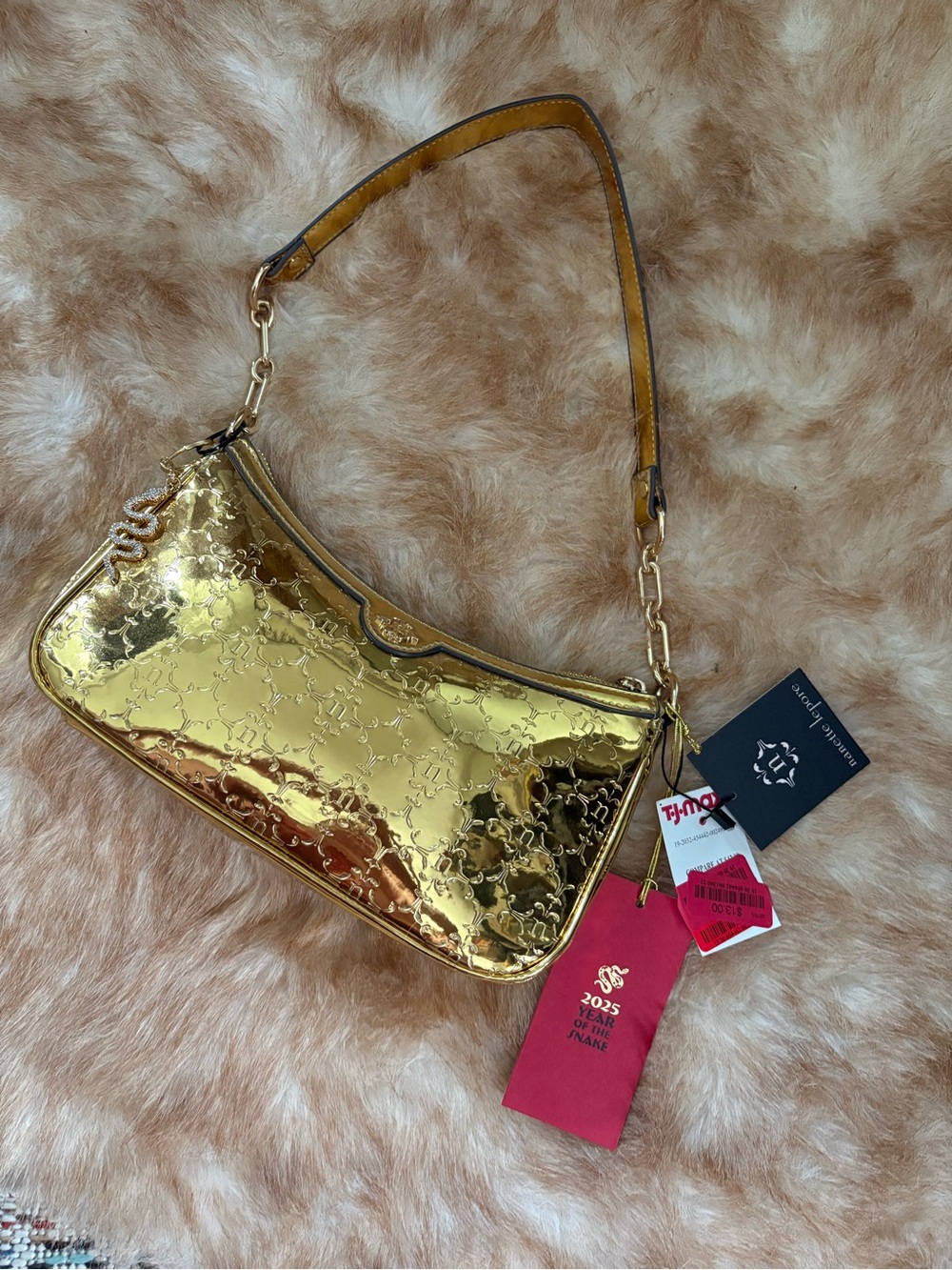 Nanette Lepore Shiny Gold Embossed Shoulder Bag